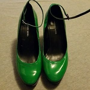 Newport News - green ankle strap wedges/heels